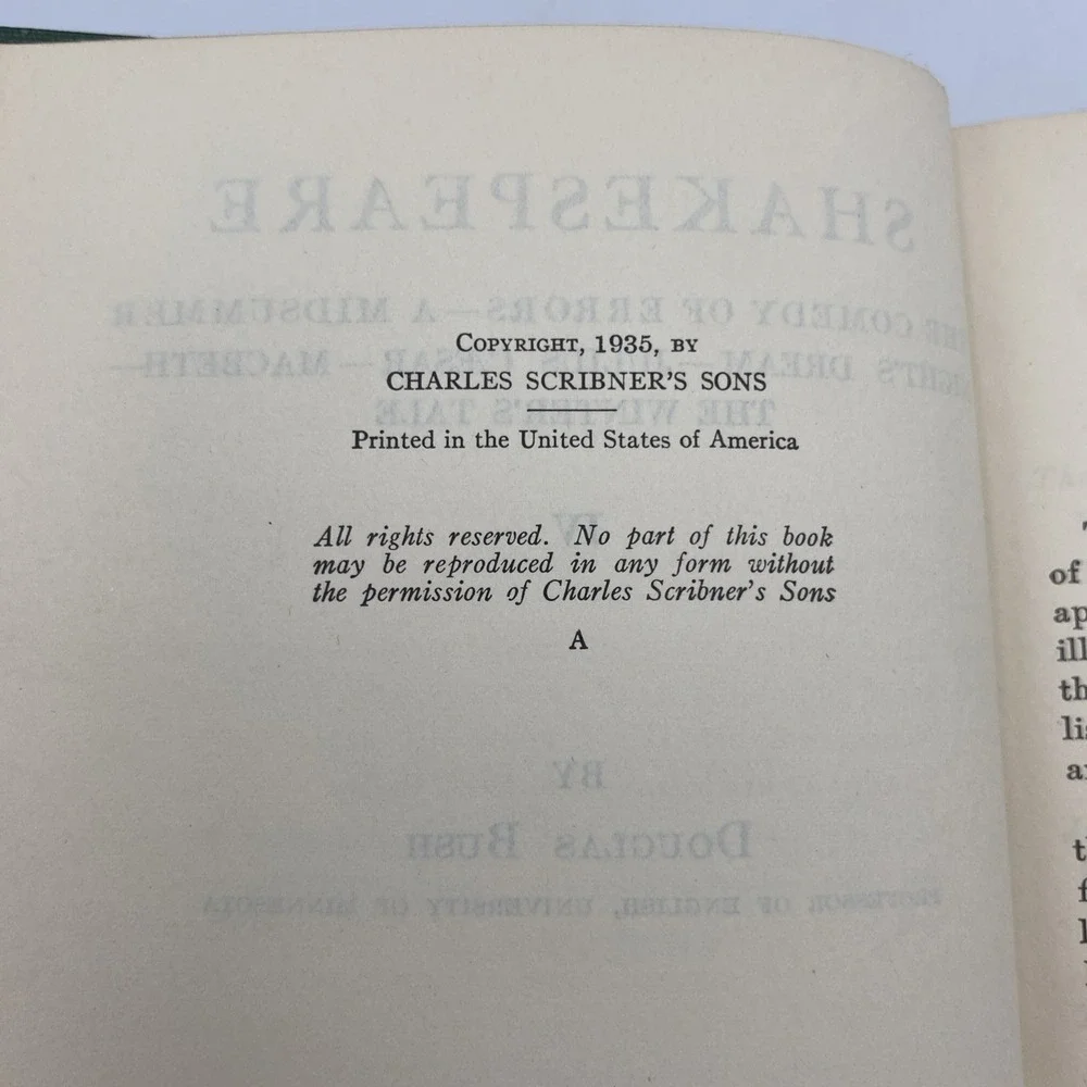 Vintage Shakespeare‎ by Douglas Bush 1935 Comedy of Errors Midsummer Caesar Etc